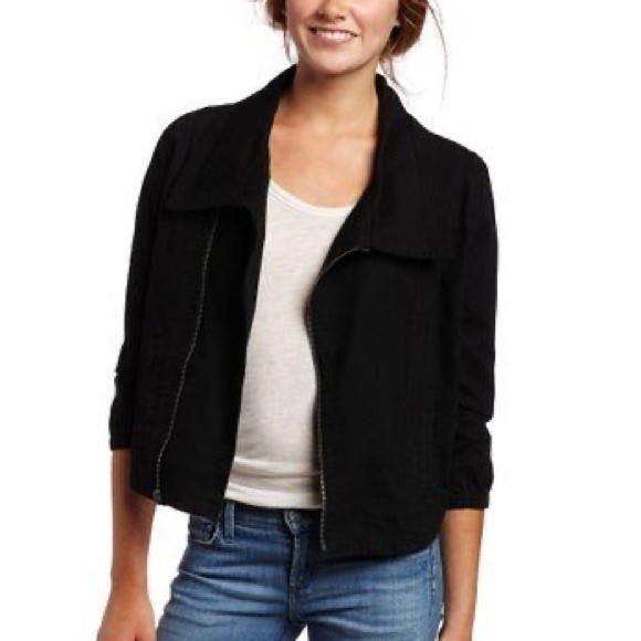 Hurley black asymmetrical zipper Moto Cropped jacket - Picture 1 of 15